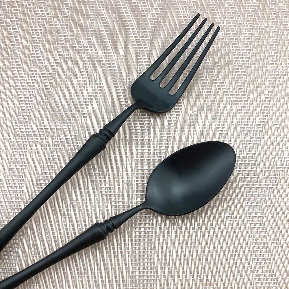 

Matte Set 18/10/set Dinnerware Dinner Sets Stainless Steel Steak Tableware Silverware Black Cutlery Fork and Knife Shipping Drop