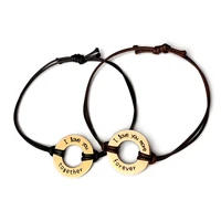 vintage stainless steel lettering cowhide rope adjustable bracelet for women unique geometry couple bangles valentines gift