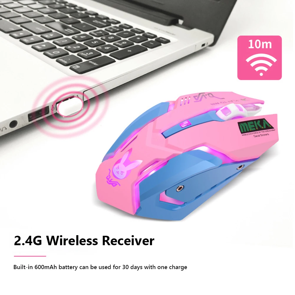 

2.4GHz Wireless Optical Mouse Colorful Backlight 2400DPI Adjustable Ergonomic Game Mice High Precision Support Laptop