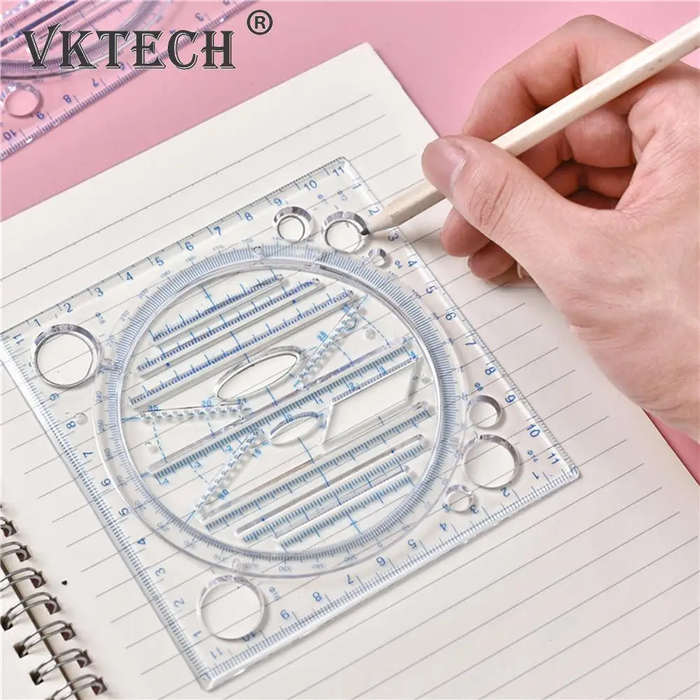 

Multi-function Rotatable Drawing Template Art Design Construction Architect Geometry Circle Drafting Measuring Scale Ruler Tools