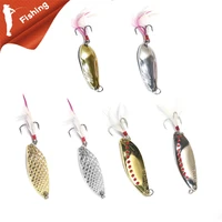 1pcs metal 7g20g gold sliver sequins with feather fishing lures spoon lure hard baits bass pike fishing tackle