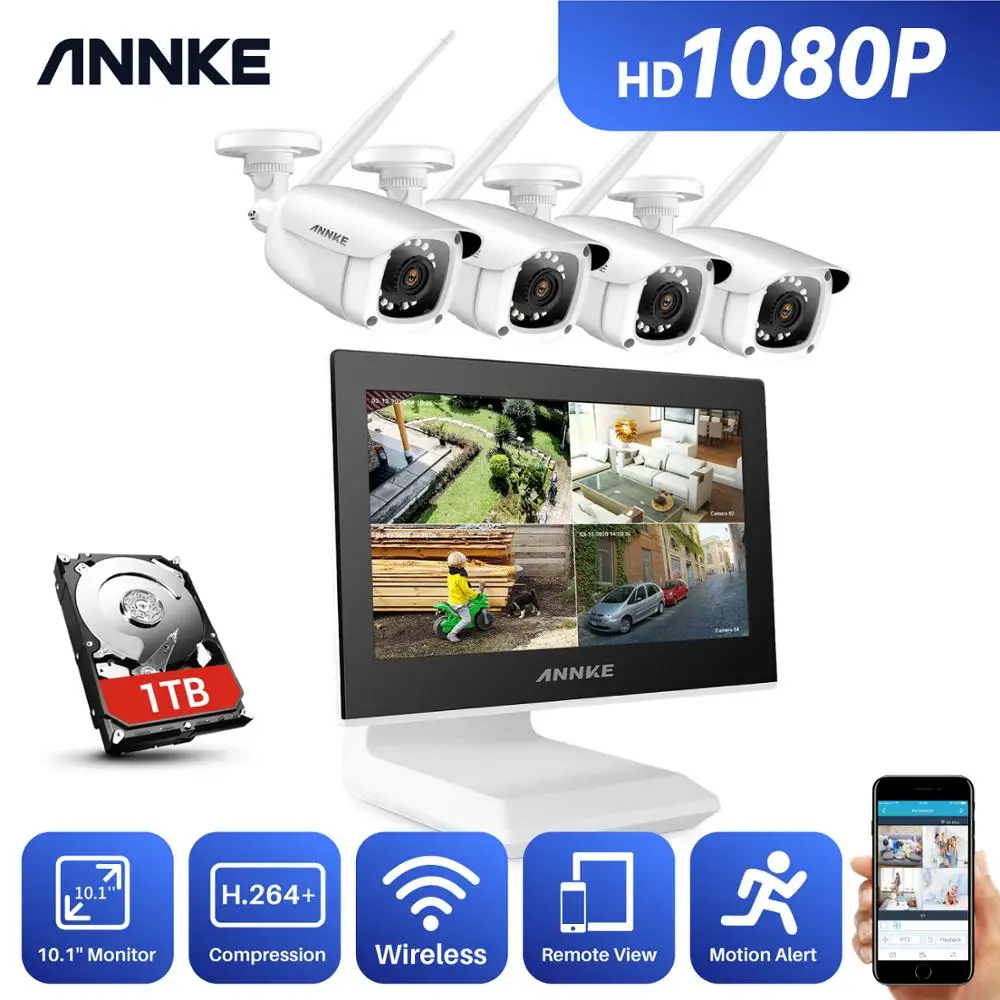 Система видеонаблюдения ANNKE 4 канала 1080P FHD ЖК экран 10 1 дюйма IP камеры|Система