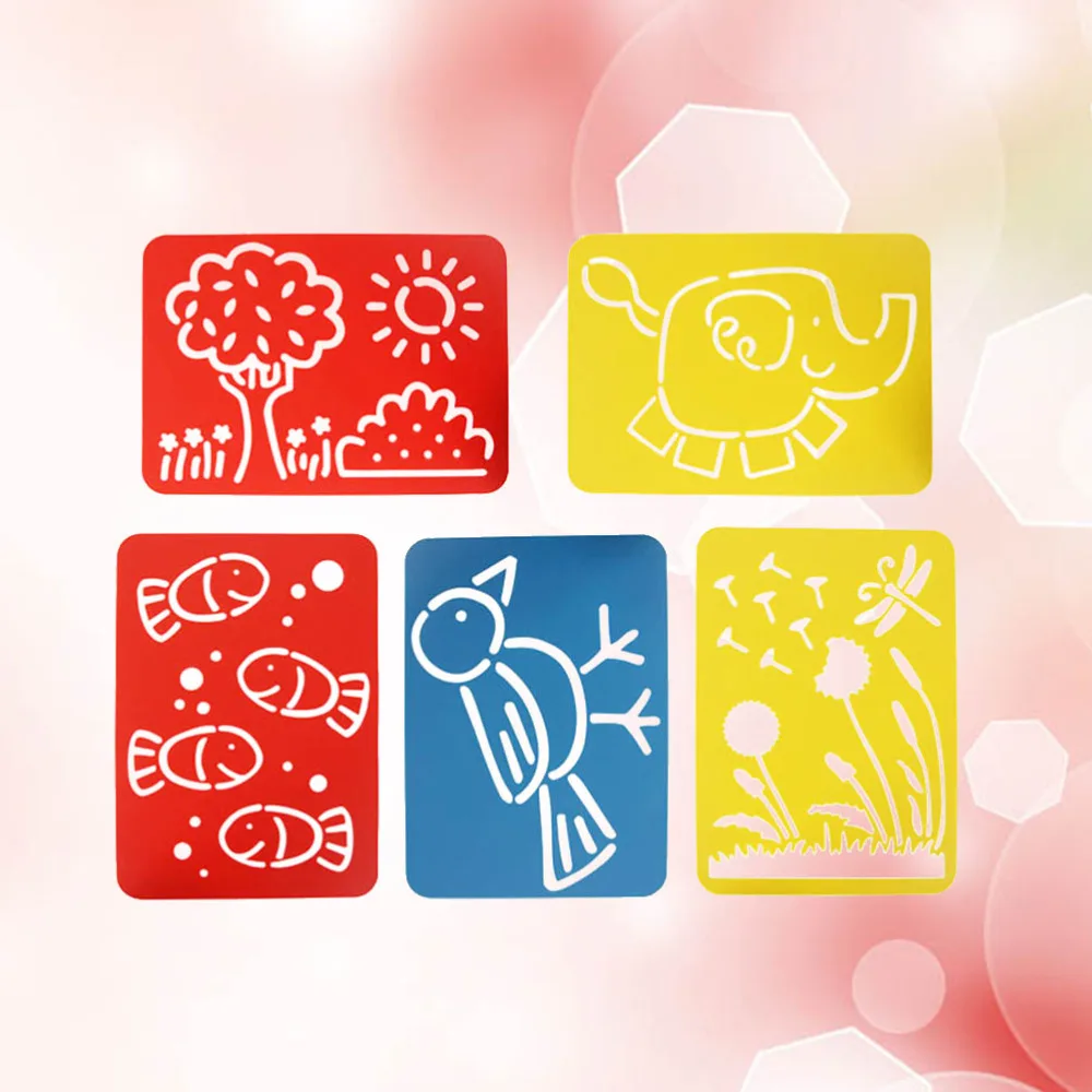 

5pcs Painting Template Drawing Tool Cartoon Hollow Painting Stencils Education Learning Toys for Kids (Random Color)