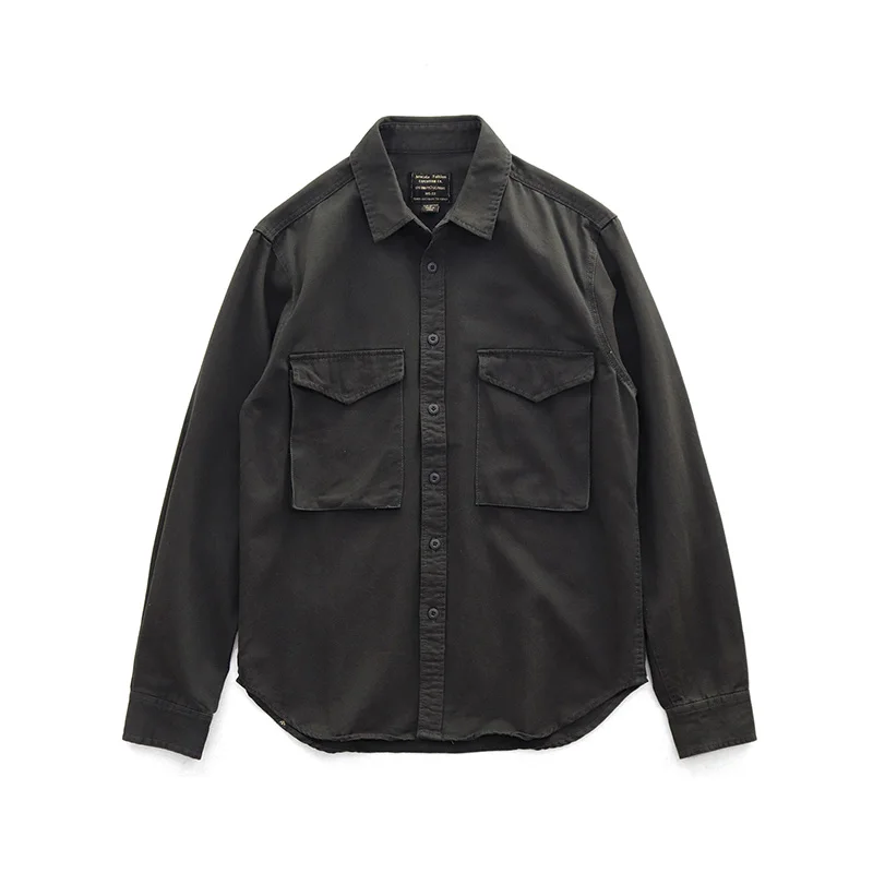 Рубашка мужская хлопковая с длинным рукавом двойным карманом желтая в стиле