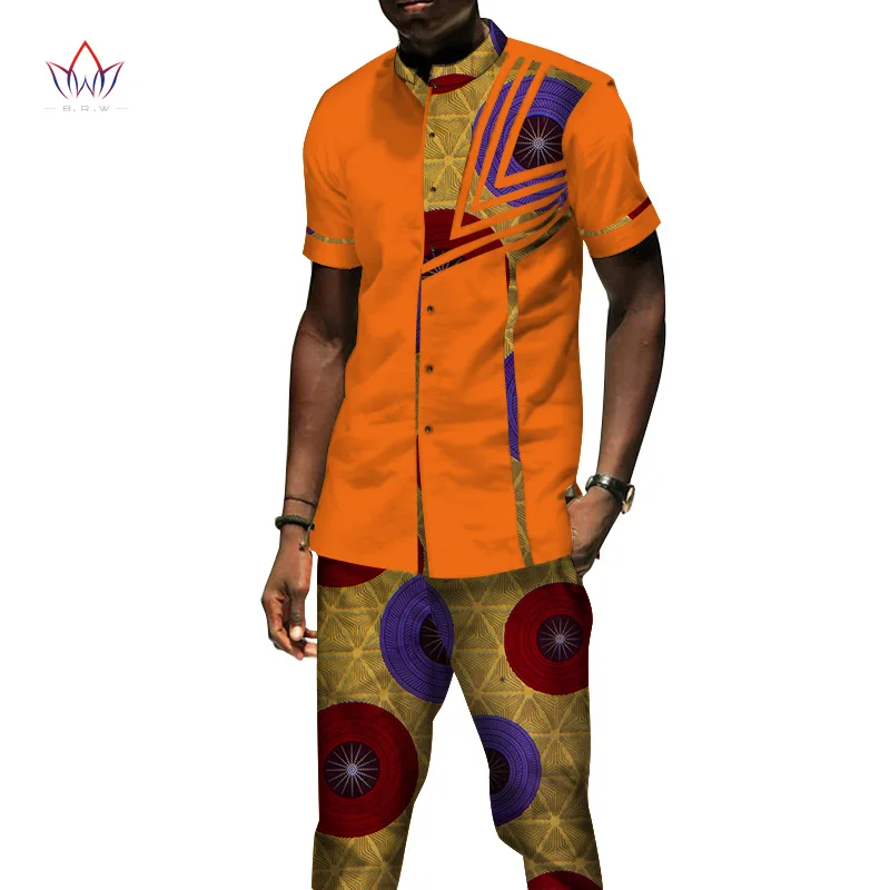 Африканская одежда повседневные мужские комплекты из топа рубашки и брюк базин
