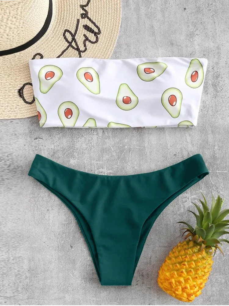 Комплект бикини с принтом авокадо трусики-трусы стринги высоким вырезом