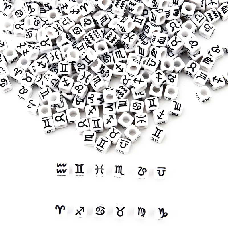 

7mm Cube Acrylic Constellation Beads Square Loose Spacer Plastics Beads For Bracelet Making Handmade Diy Jewelry Accessories