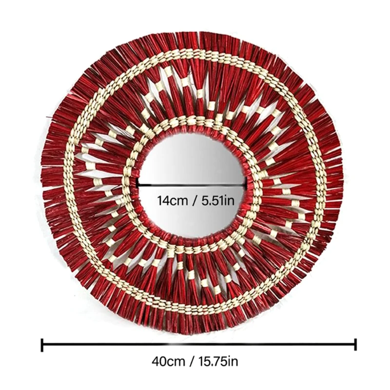 

Rattan Plaited Seaweed Art Makeup Mirror Nordic Style Wall Hanging Home Living Room Bedroom Decoration Photography Prop