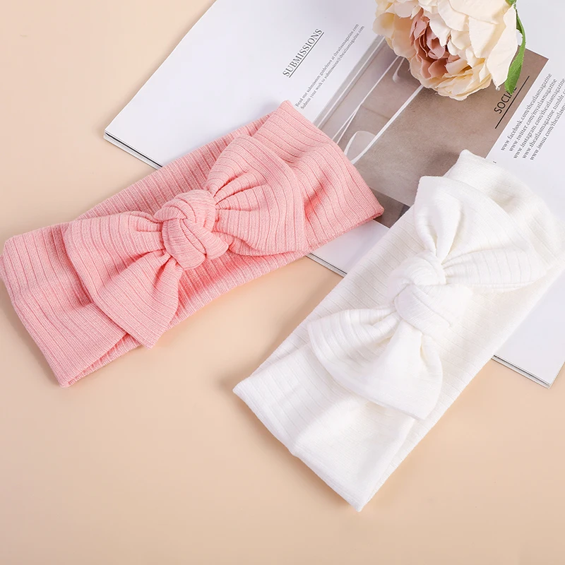 Diadema con lazo para beb&eacute;, ni&ntilde;o ni&ntilde;a turbante de algod&oacute;n para, cinta para el pelo de punto para reci&eacute;n nacido, diadema el&aacute;stica, accesorios para el cabello para ni&ntilde;os, cintas para cabello de princesa-2