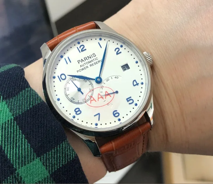 Мужские часы с сапфировым кристаллом 43 мм парниш белым циферблатом