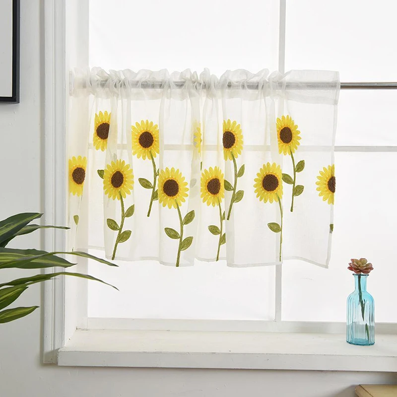Занавеска с вышивкой маргаритки для дома кухни окна полупрозрачная панель