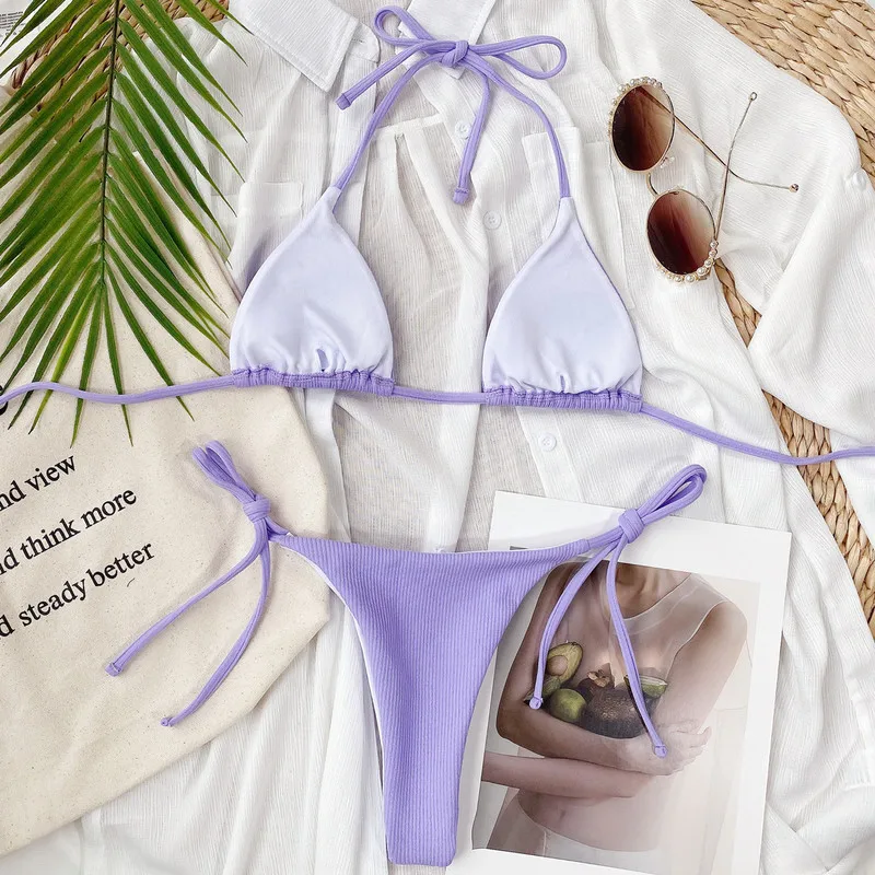 

Sexy Simplicity Bikinis 2020 Mujer Triangle Backless 2 Piece Swimsuit Women High Cut Swimwear Female Brazilian Bathing Suit New