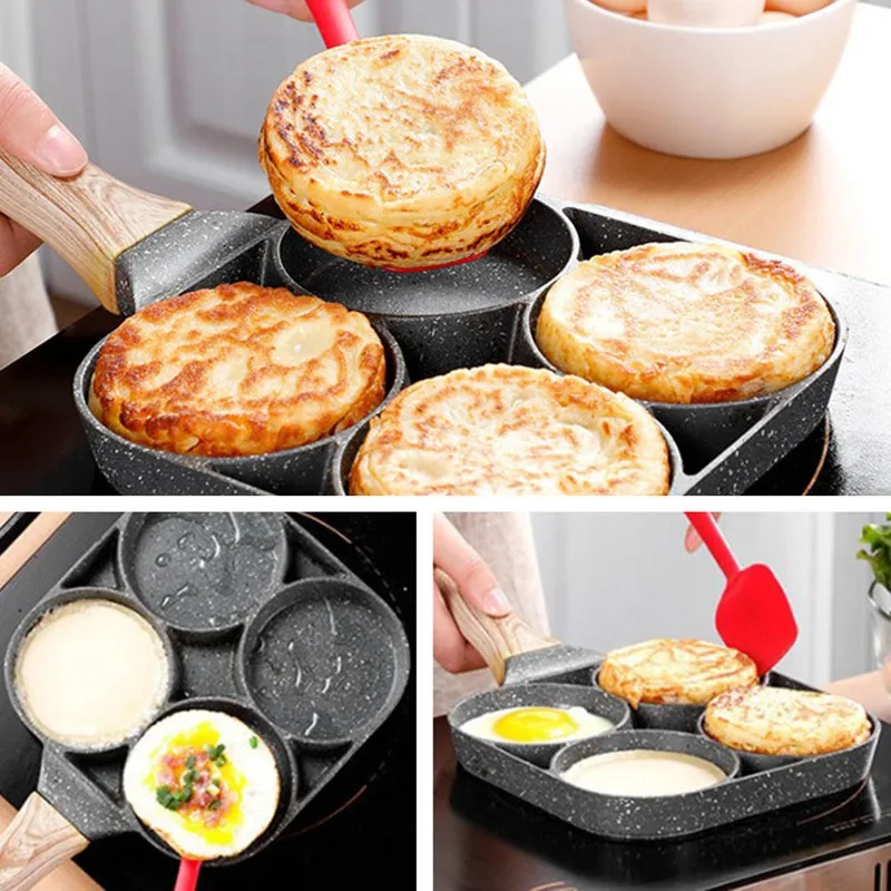 Household Mini Fried Egg Mold Pot Poached Hamburger Dumpling Pan Four-hole Flat Bottom Non-stick | Дом и сад