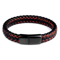 fashion stainless steel leather bracelet magnetic clasp charm handmade braided stripe high quality bangles for men