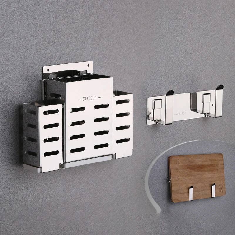 C with board rack Многофункциональная нержавеющая стальная палочка для еды клетка усиленная ложка стойка держатель ножей вилка полки кухонные принадлежности Органайзер - Цвет: C with board rack