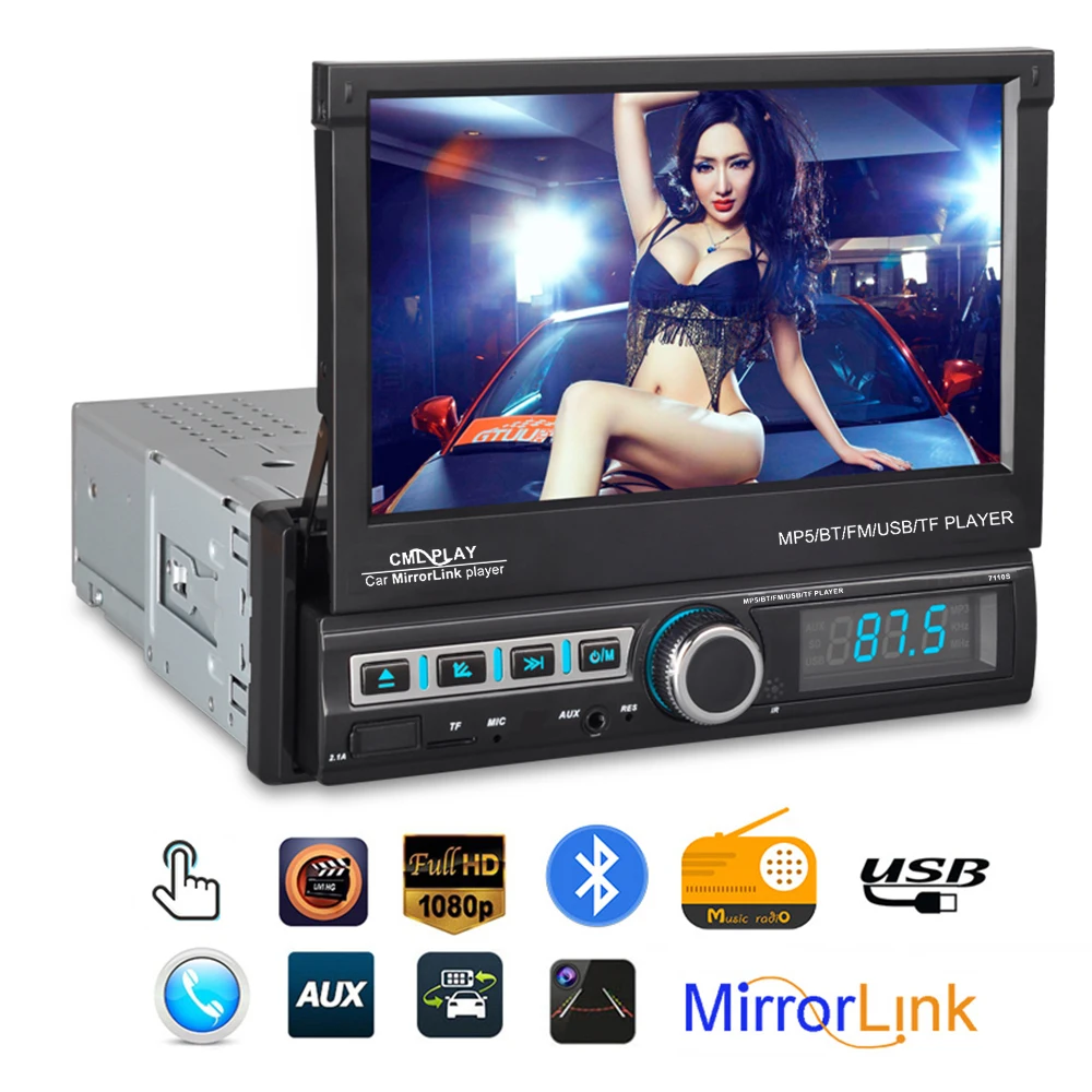 $69.18 Car Stereo 1 DIN Auto Radio MP5 Player Bluetooth Automatic Telescopic CML-Player 7'' Touch Screen Car Mirror Link FM AUX Radio