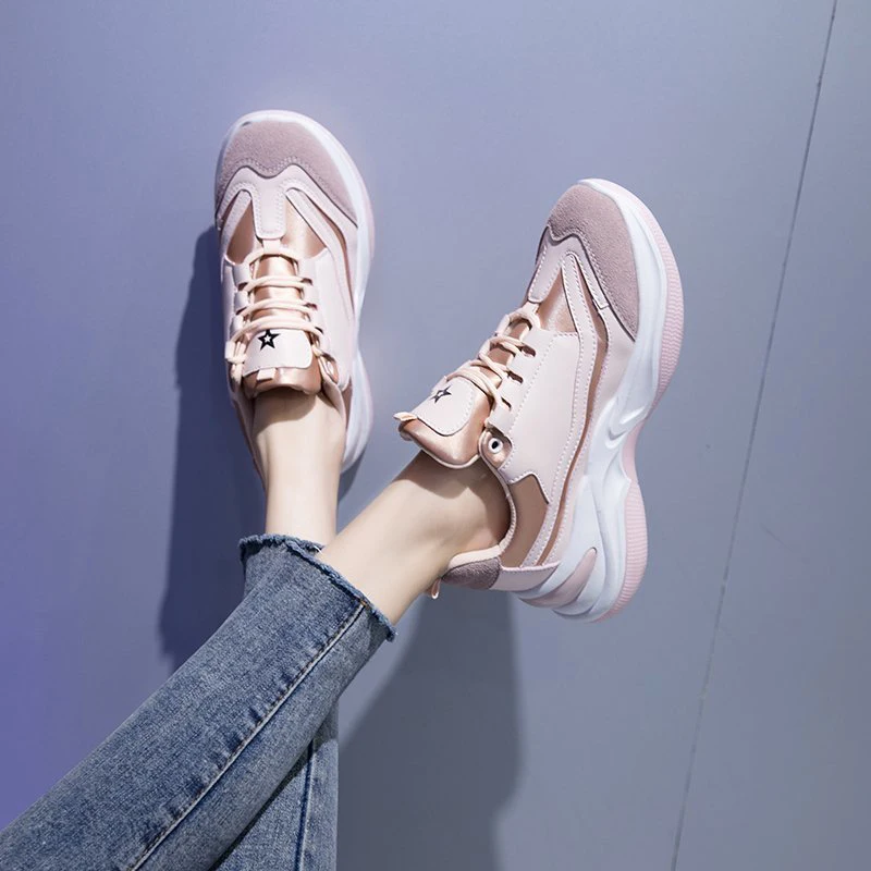 

2021 Spring High Platform Sneakers Women Black Pink Casual Dad Chunky Shoes Women Fashion Beige Designer Vulcanized Sneakers