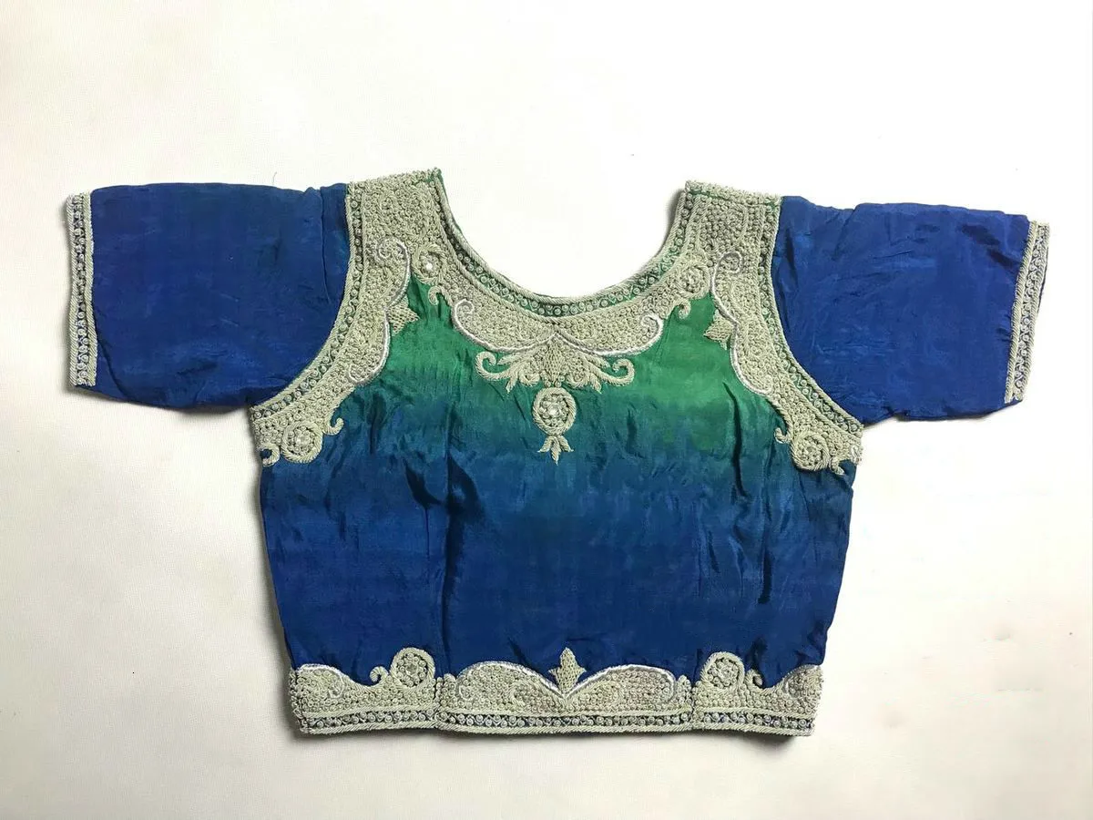 Женская короткая куртка Choli синий зеленый цвет индийская одежда платье-сари