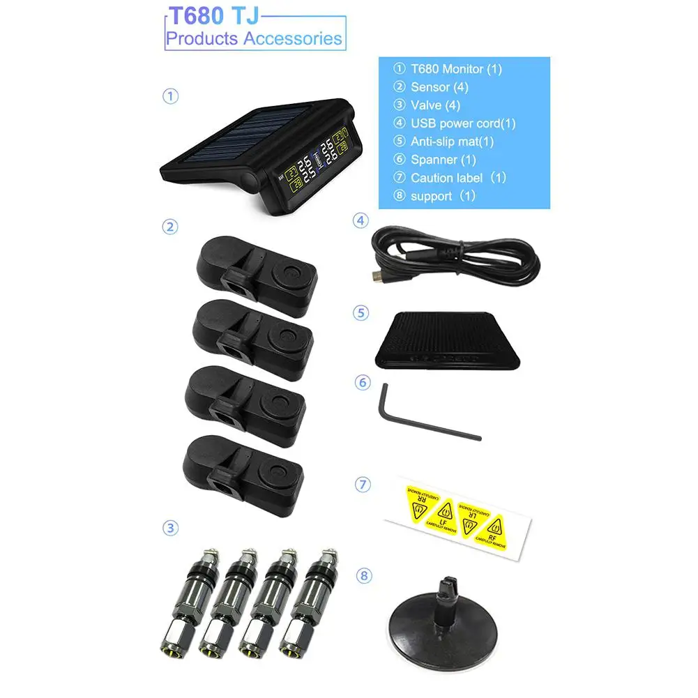 

DishyKooker T680 Wireless Tire Pressure Sensor Monitoring System USB Solar Power Car Security Alarm Tyre Pressure Monitor
