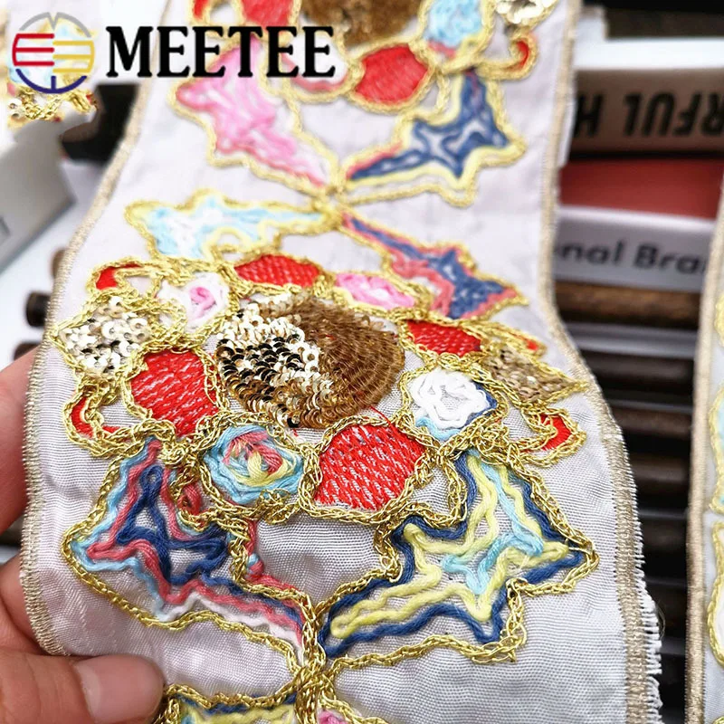 4 м Этническая золотая нить Блестки Кружева отделка ткань обувь платье