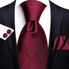 Бизнес бургундия красный твердый Шелковый Свадебный галстук для мужчин Handky Cufflink мужской галстук модные дизайнерские вечерние прямые поставки Hi-Tie