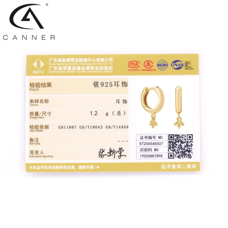 

CANNER 925 Sterling Silver Hoop Earrings For Women Ins Leaves Zircon Pendientes Girls Unique Metal Jewelry Party Huggie Earrings