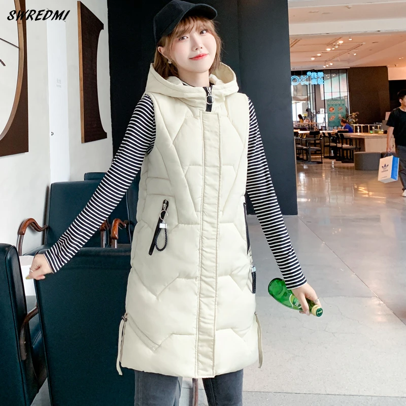 SWREDMI осенью и зимой Для женщин жилет утолщение теплый длинный без рукавов Женская