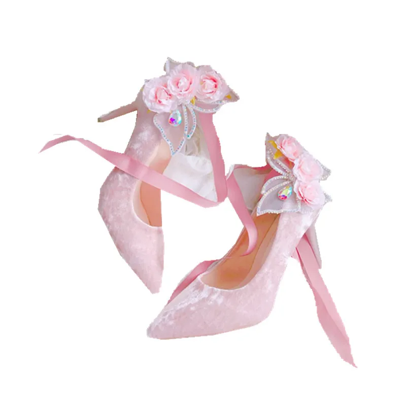 lolita shoes red wind butterfly velvet women's stiletto high heels single straps 2020 spring and summer pointed | Тематическая