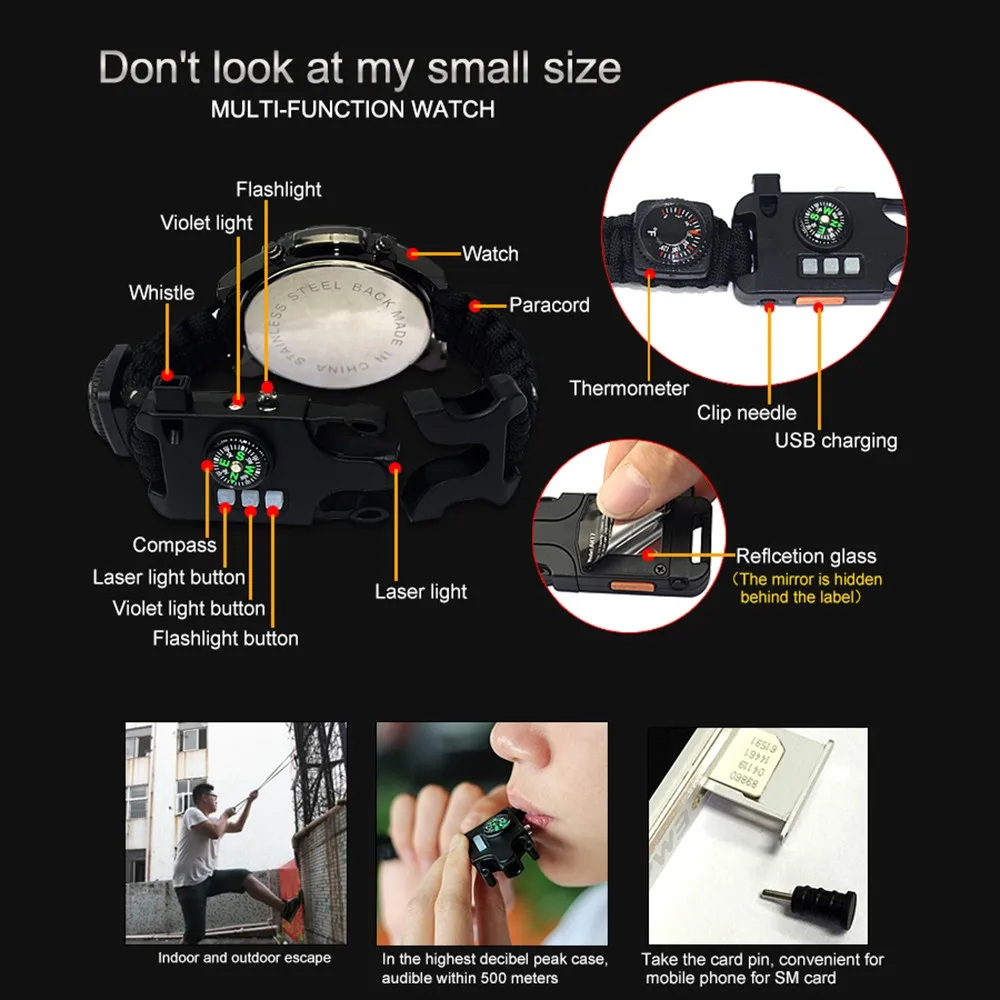 Часы для выживания на открытом воздухе многофункциональные водонепроницаемые