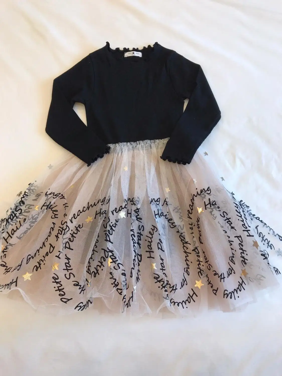 Платье из тюля с блестками и звездочкой для девочек на осень зиму детское