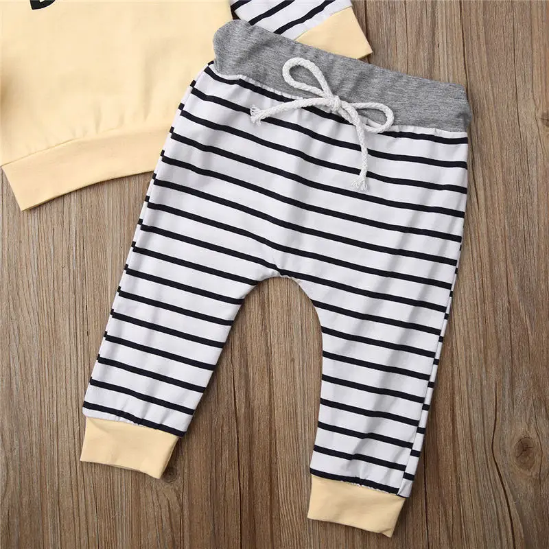 

2019 Newborn Kids Baby Boys Clothes Set Long Sleeve Pullover Hoodie Top+Striped Pants Infant Toddler Tracksuit Outfit 2pcs