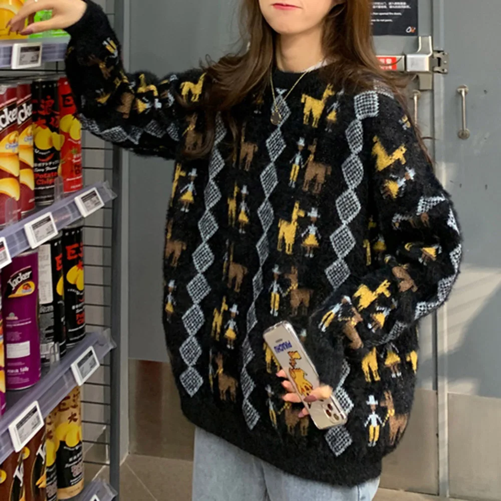 

Korean Version Loose Pullover Lazy Autumn And Winter Mohair Fashion Street Fashion Thick Long Sleeve Knitting Jumper