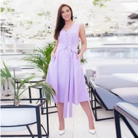 ladies summer casual a line dress with single breasted o neck sleeveless solid color pullover long dress 2021 new fashion