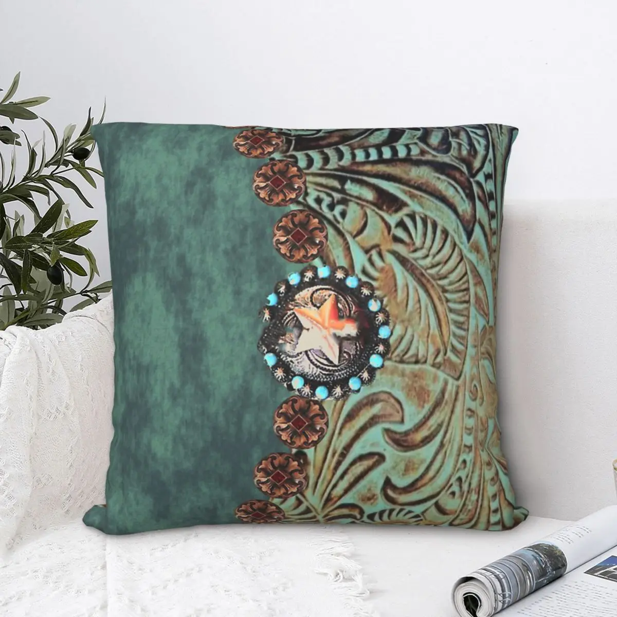 

Rustic Cowboy Cowgirl Western Country Green Teal Throw Pillow Case Cushion For Home Sofa Chair Decorative Hug Pillowcase