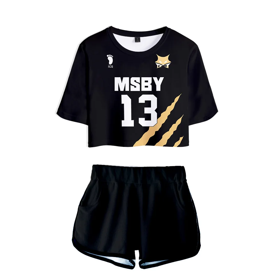 

New Haikyuu Tracksuits Women 3D Crop Top and Shorts MSBY Volleyball Club Shoyo Hinata Kotaru Bokuto Miya Atsumu 3D Two Piece Set