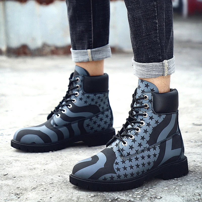 

2020 New Fashion Color Matching Printing Personality Outdoor High-Top Casual Martin Boots Plus Velvet Warmth And Comfort