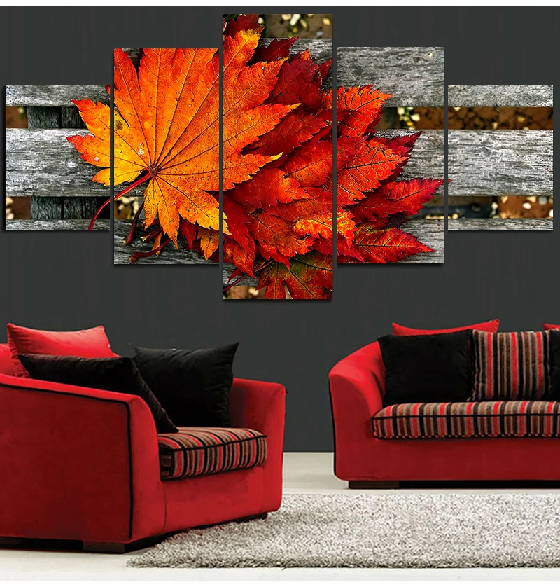 

Modern Modular Pictures HD Printed 5 Pieces Maple Leaf Still Life Canvas Painting Art Decoration Living Room Wall Frame Artworks