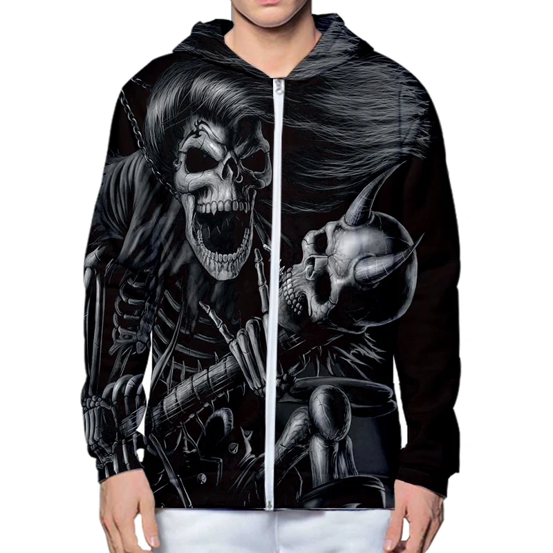 Модные худи с 3D-принтом черепа татуировки рентгеновского косточка мужская