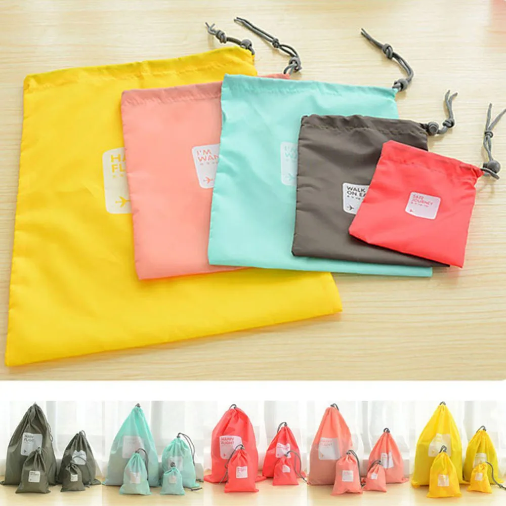 

A Set of 4pcs Universal Outdoor Travel Waterproof Nylon Drawstring Storage Bags Pouches Organizers in Different Sizes (Yellow)
