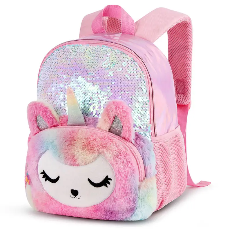Новый розовый 3D плюшевый рюкзак с единорогом для детей, милые мини-сумки для малышей, уличная Водонепроницаемая маленькая школьная сумка дл...