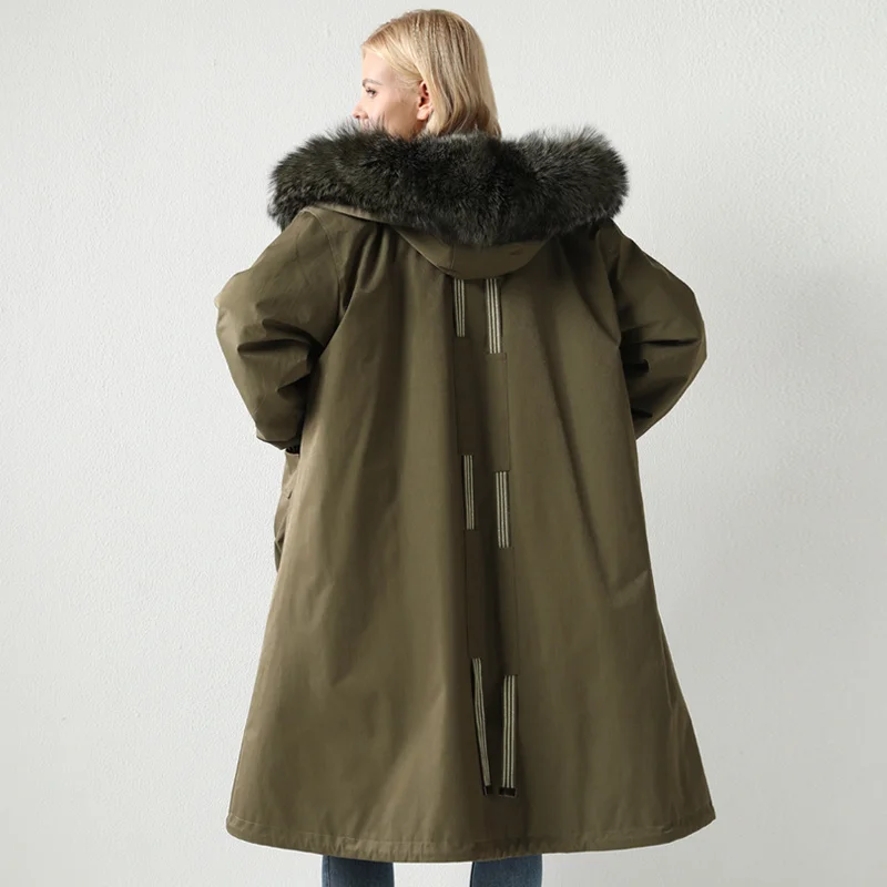 

SHZQ Parker Overcomes the Tide of Female Winter 2021 New Rex Rabbit Inner Bladder Fur Coat Fox Fur Collar Long Fur One Coat