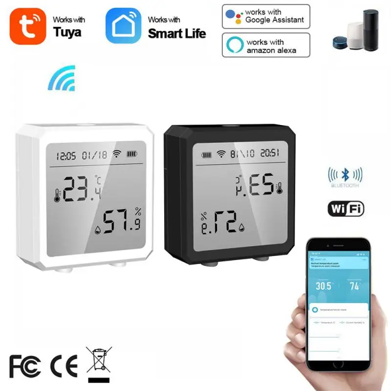 

AUBESS Tuya WIFI -compatible Temperature And Humidity Sensor Indoor Hygrometer Thermometer For Alexa Google Assistant