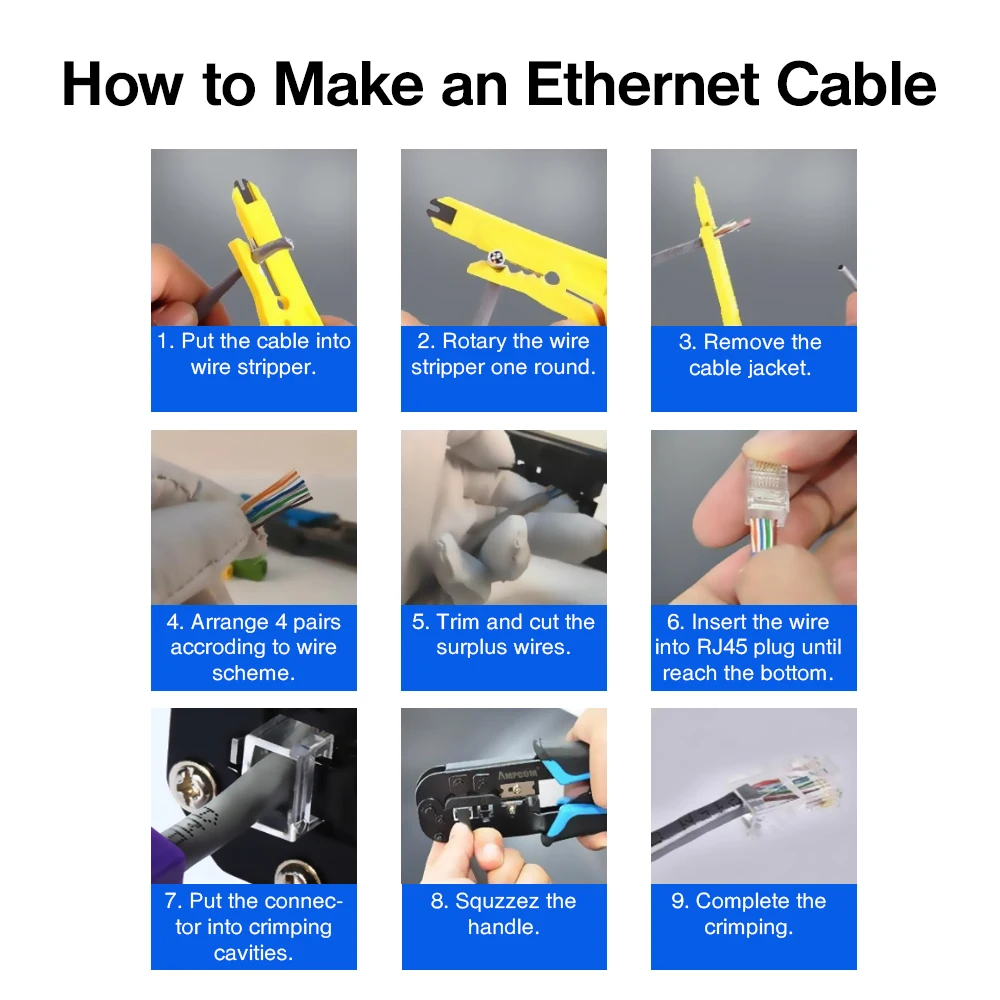 Модульный разъем AMPCOM CAT6 RJ45 UTP 50U позолоченный обжимной Конец 8P8C для Ethernet кабеля