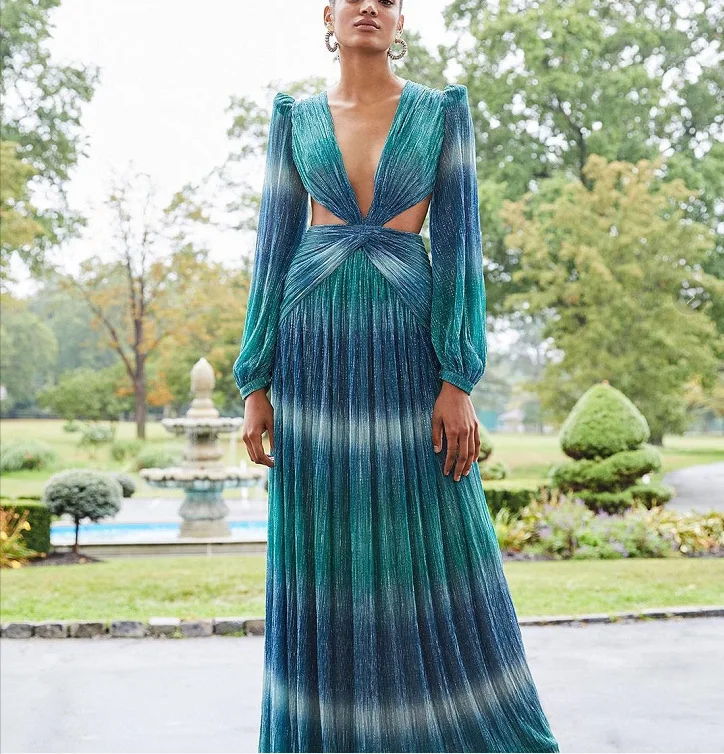 

Sexy Party Dress Women's Backless Deep V Neck Holow Out Long Lantern Sleeve 2022 Summer Fall Club Wear Maxi Dress Beach Tunic