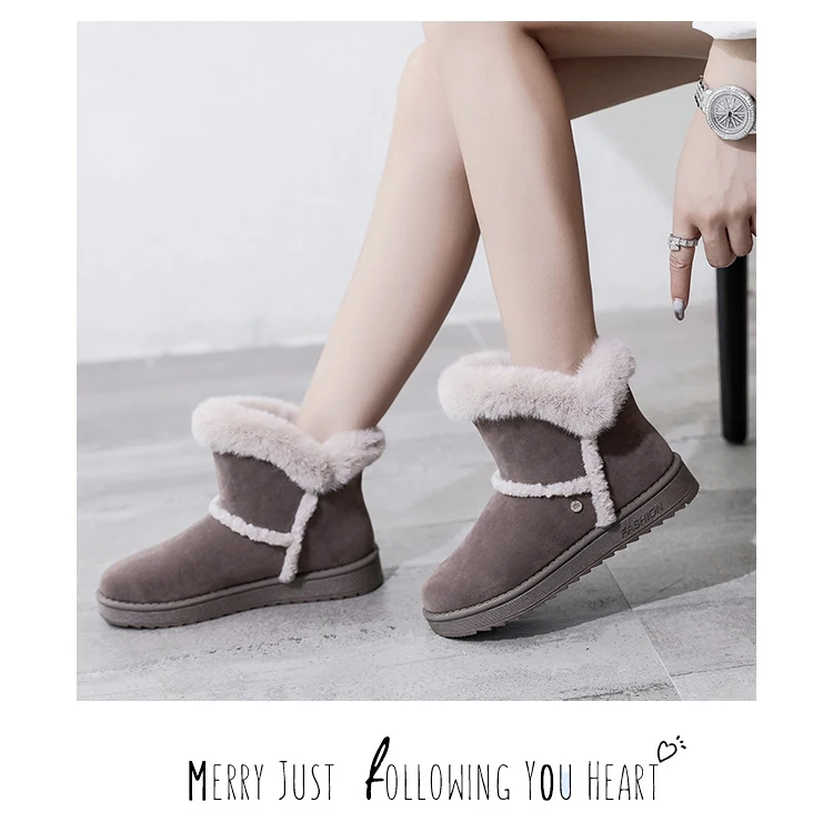 Winter New Women Suede Plush Lining Ankle Fur Snow Boots Flat With Black/Brown Emu Boots Fashion Cotton Shoes