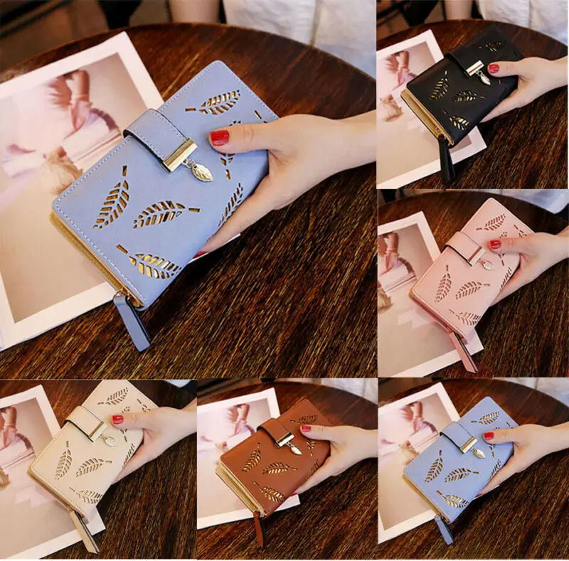 Новинка 2019 женский клатч из искусственной кожи кошелек с листьями длинный