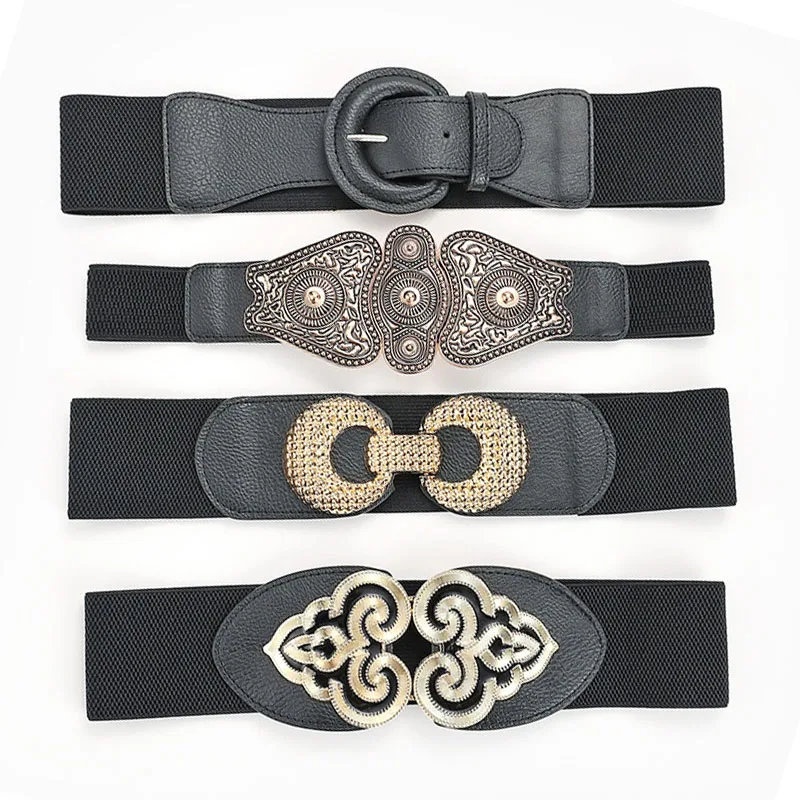 

Retro Fashion Elastic Belt For Women Printing Buckle Waist Straps Luxury Designer Brand Female Coat Dress Decorative Waistband