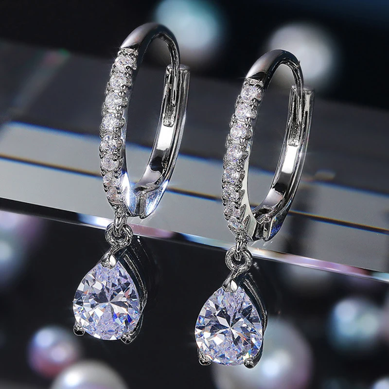 

Uilz Band Gorgeous Cubic Zirconia Water Drop Oval Charm Hoop Earrings for Women High Quality Silver Color Simple Wedding Jewelry