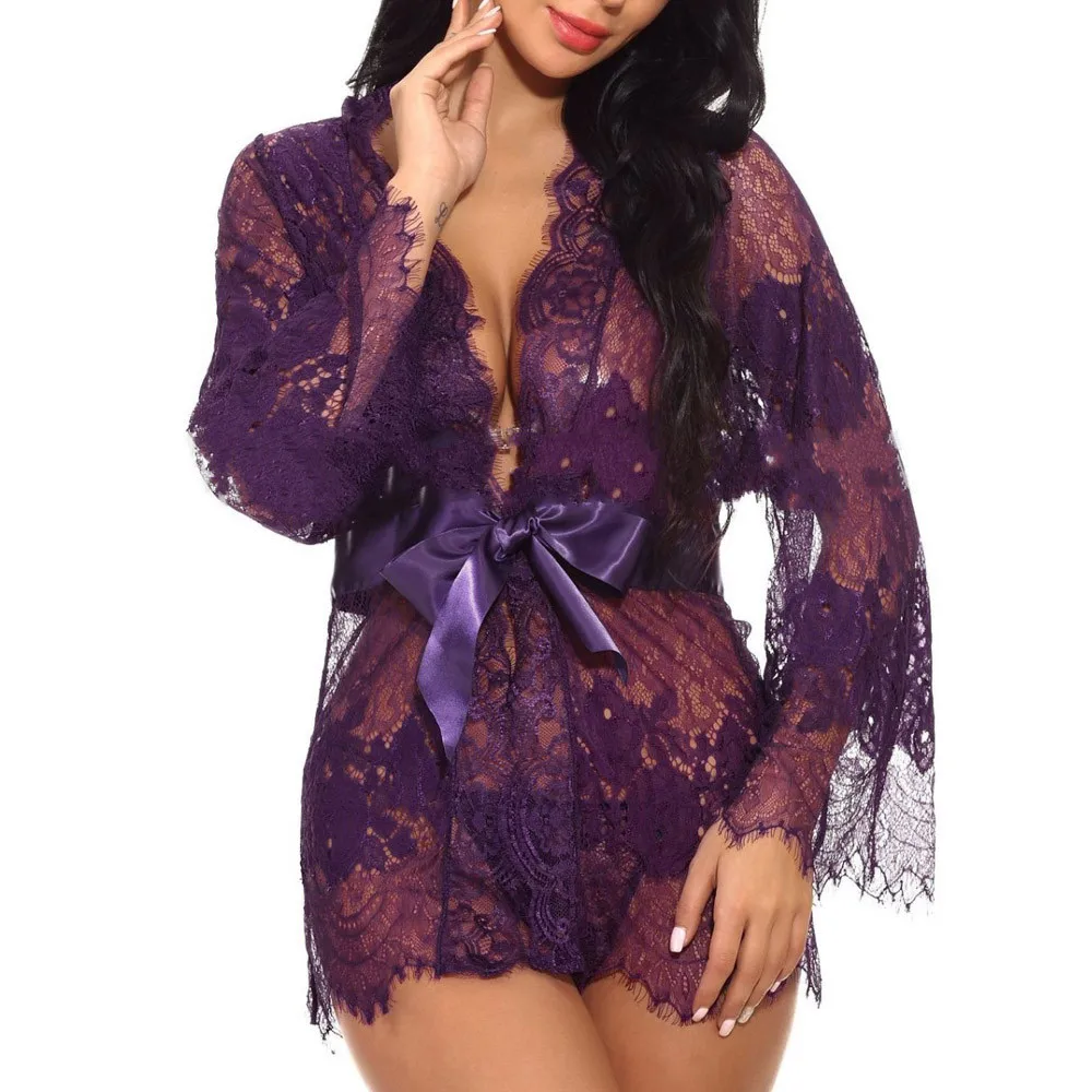 Женская сексуальная эротическая ночная рубашка Babydoll кружевное прозрачное белье с ресницами Сексуальная v-образная пижама халаты стринги женская пижама Интимная* X