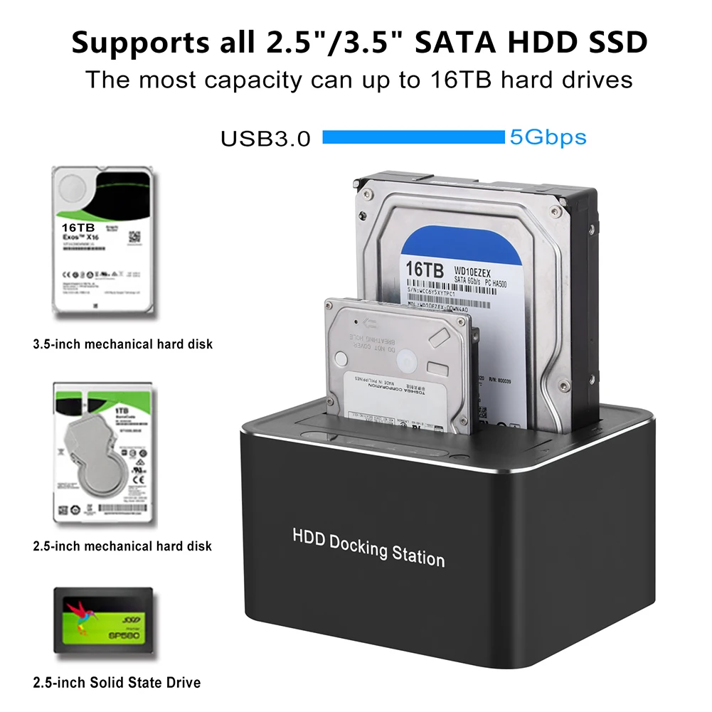 

Docking Station Computer Hard Disk Drive USB3.0 Docking Station PC HDD Data Cloning Expansion Box Accessory